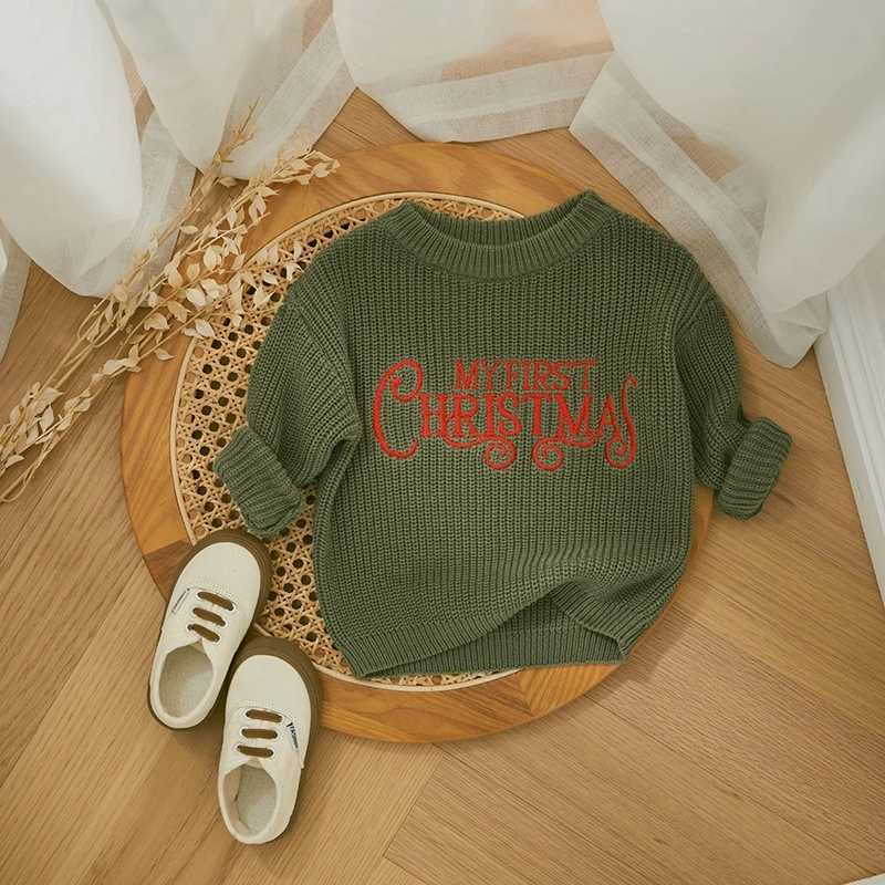 My First Christmas Baby Girls Clothes Newborn Knitted Sweater Kid Winter Warm Casual Jumper Long Sleeve Letter Pullover Knitwear W241025