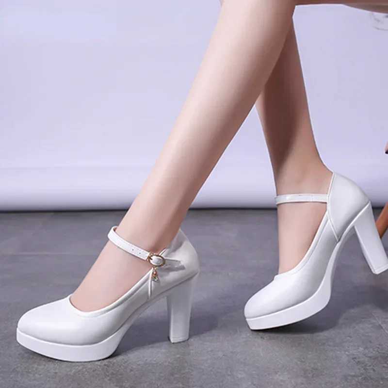 High Quality Comemore White Wedding Shoes Pump Platform High Heels Womens Ankle Strap Womens Party Dance Shoes Elegant Block Foot Pump T241024