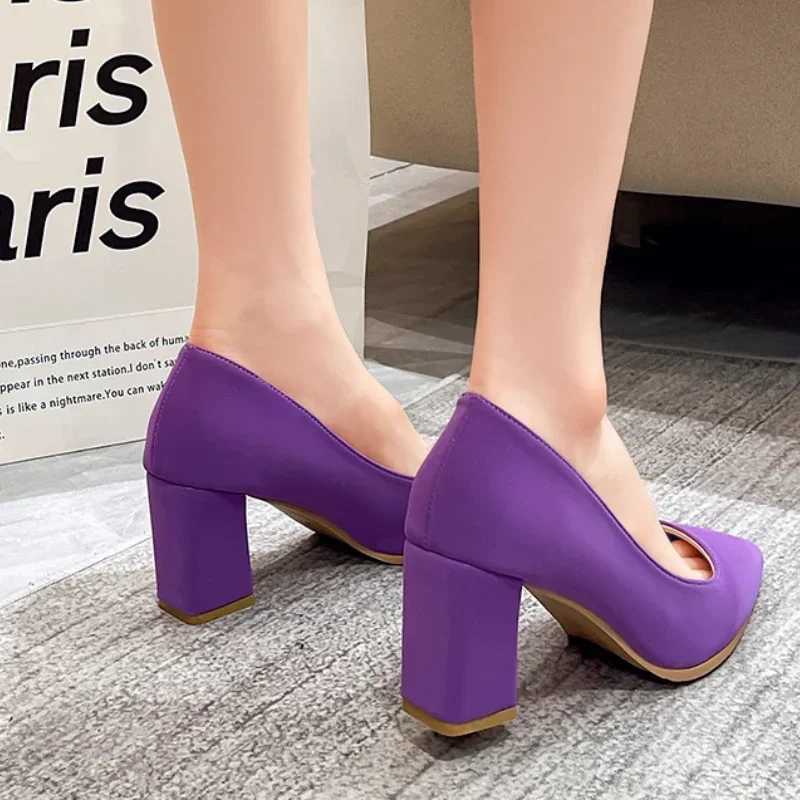 High Quality Purple High Heels Autumn New Womens Pump Comfortable Shallow Office Womens Shoes Sexy Point Toe Thick High Heels Large Size 43 T241024