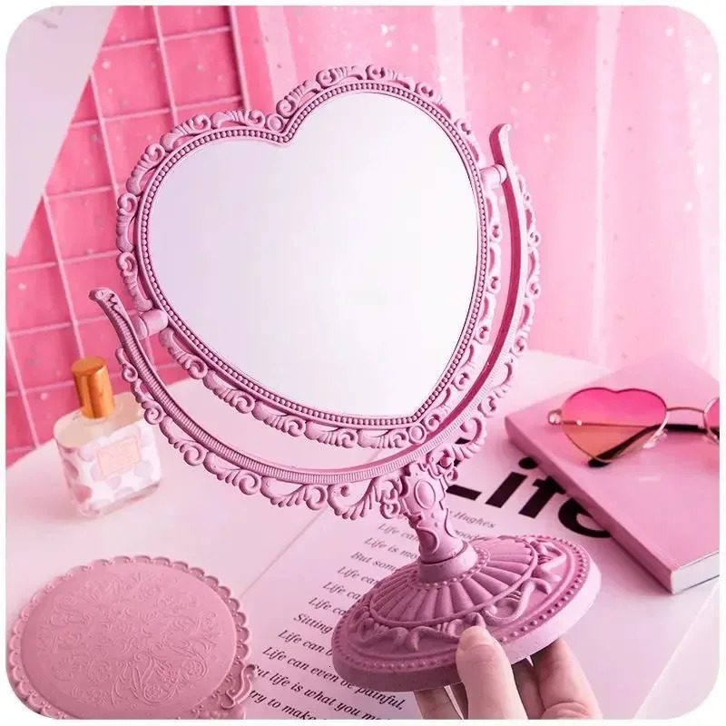 Vintage Makeup Mirror Double Sided Rotation Minimalist Cute Princess Dormitory Bedroom European Desktop 241024