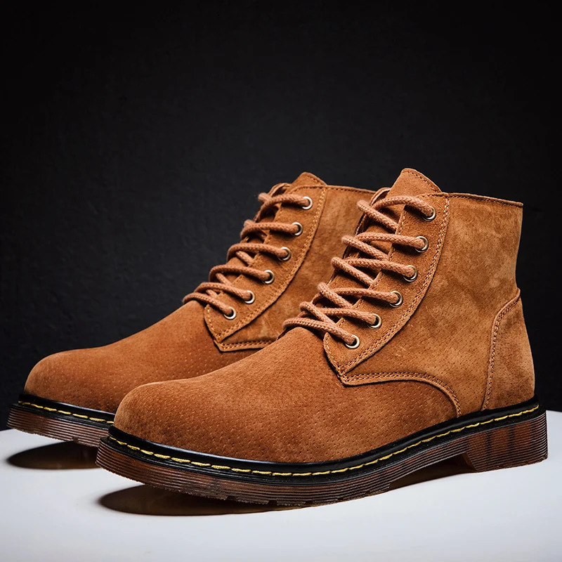 Fashionable brown suede mens casual denim boots mens fur warm mens leather ankle boots Plus size 48 bota masculina 241024