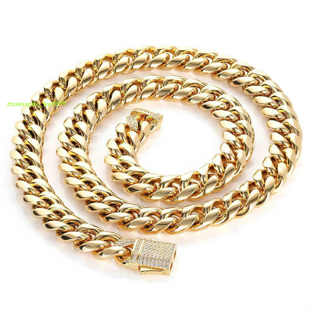 10mm 12mm Stainless Steel Men's Bracelet Chunky Necklace Gold Plated Miami Cuban k Chain for Men
