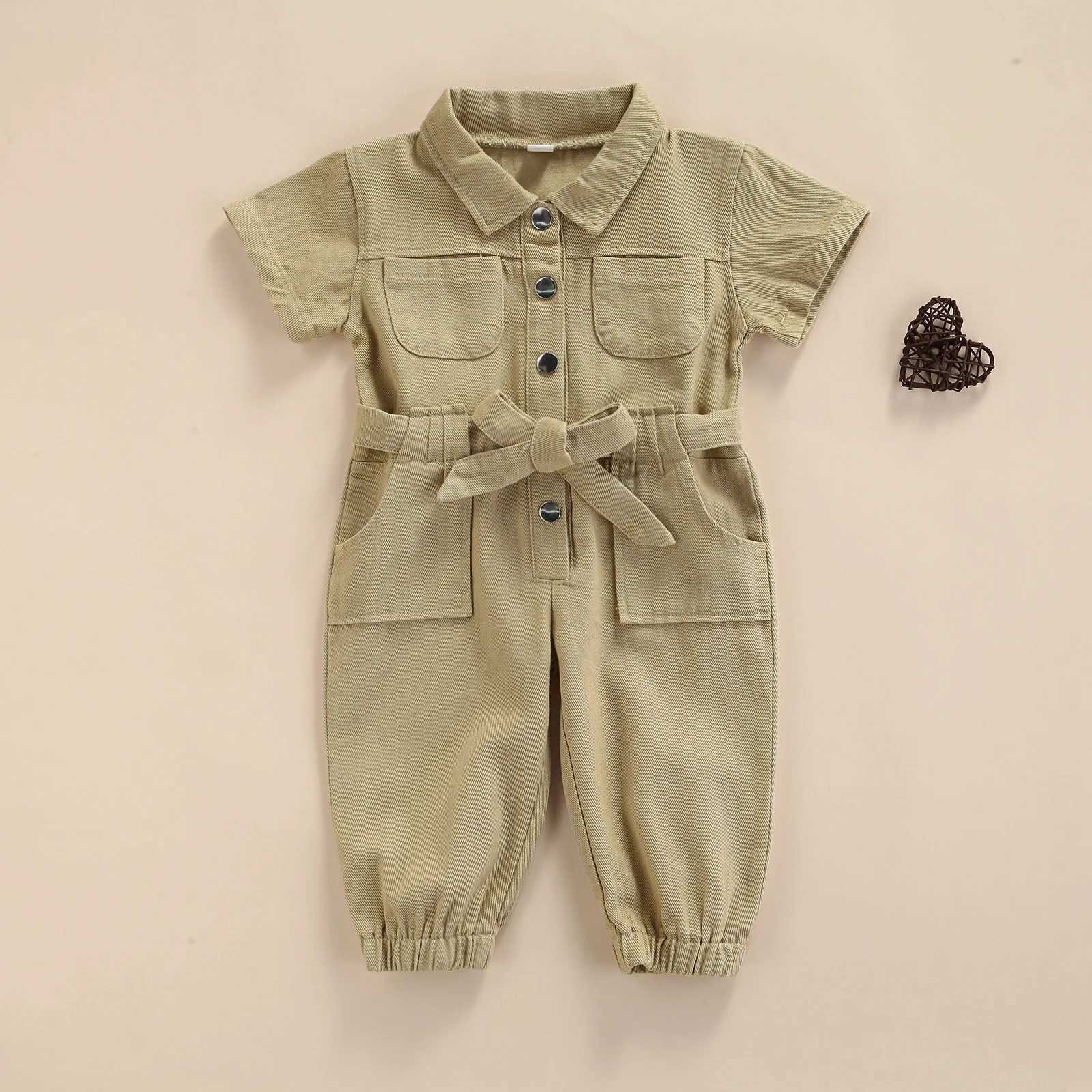 2021-05-05 Lioraitiin 1-5Years Toddler Baby Girls Casual Long Sleeve Jumpsuit Fashion Solid Lapel Pocket Single-breasted PantsXJ241025