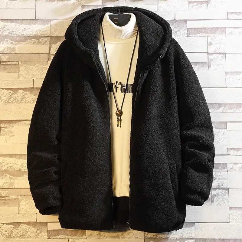 Winter mens wool jacket hooded sweatshirt solid warm jacket mens thick bomber jacket outdoor hooded sweatshirt cashmere parkour jacket W241024