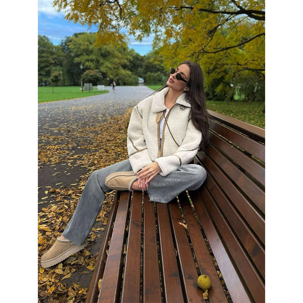 Women Adjustable Double Pockets Long Sleeve Plush Coats Fashion Patchwork Lapel Zipper Lamb Wool Jacket 2024 Winter Lady Outwear