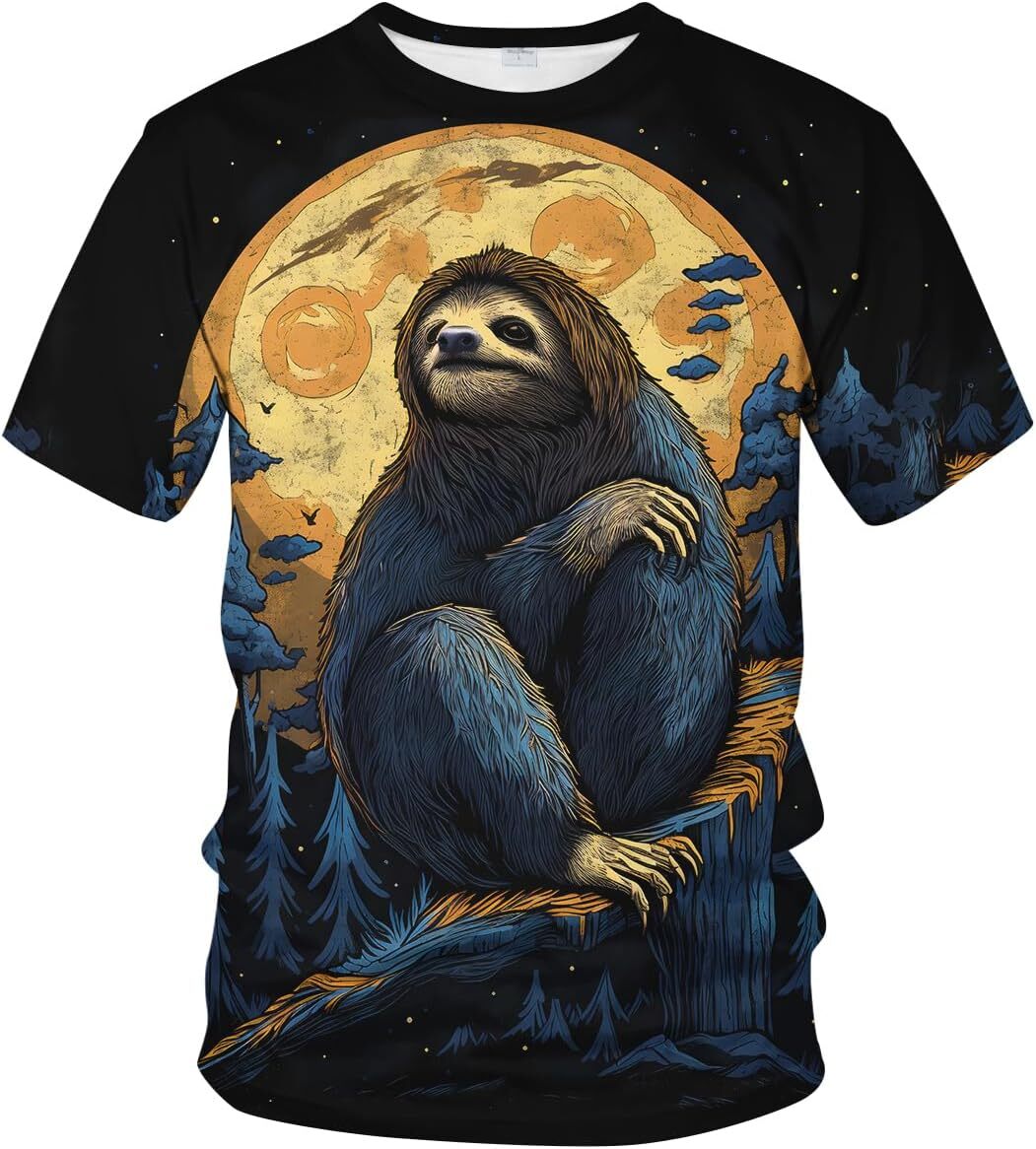 Mens T shirt Sloth Moon Short Sleeved Shirt Tee Digital Tropical Animal Summer T-Shirt for Men Tops tee Casual tops summer clothes cool