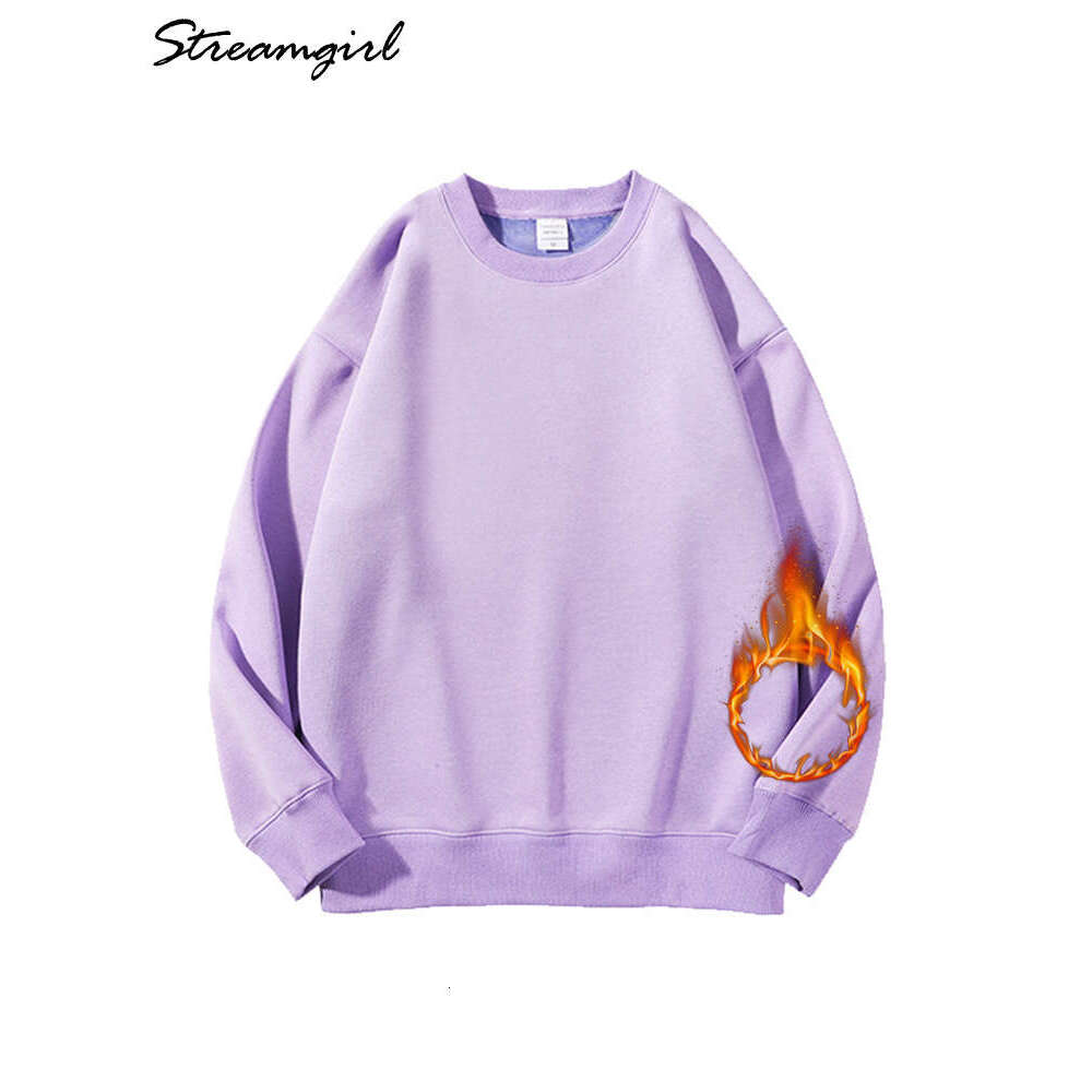 Streamgirl Thick Warm Fleece Oversize Winter Veet Pullovers Classic Basic Purple Sweatshirts For Women Loose