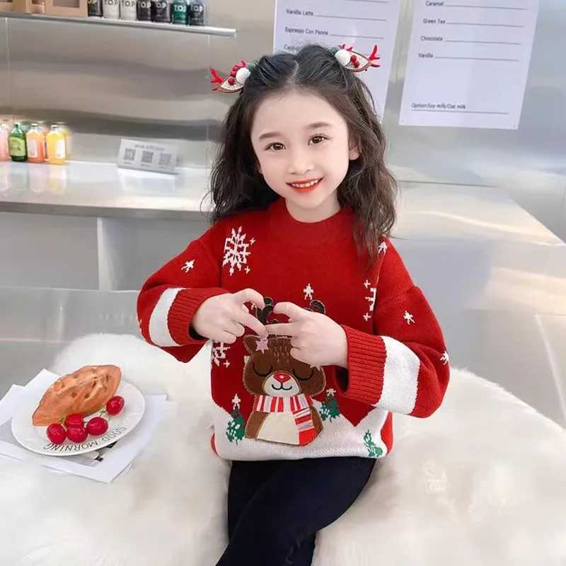 Childrens girls Christmas deer zipper sweater 2024 autumn and winter new snowflake knitted baby fashion sweater winter clothing W241025