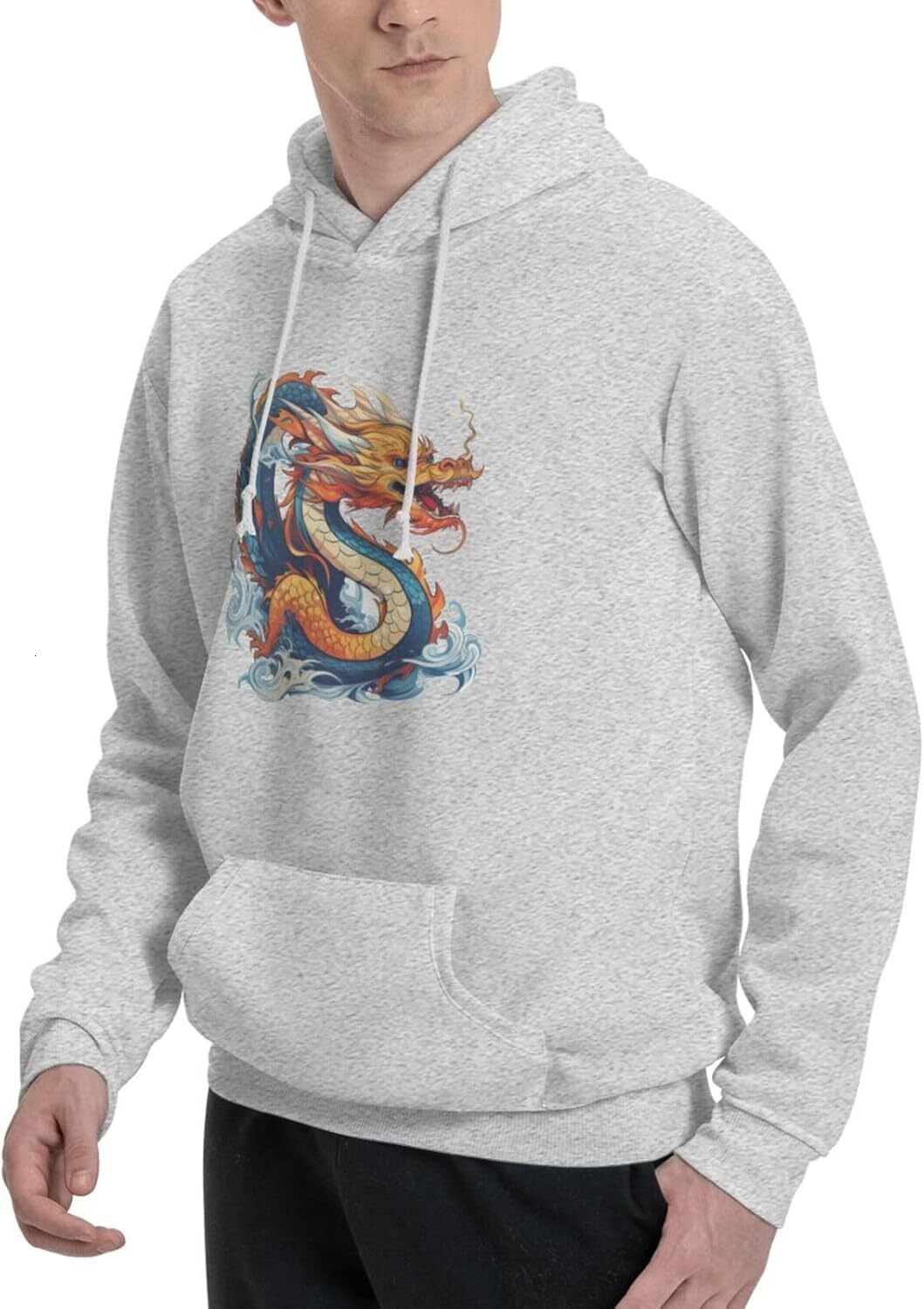 Hoodie for Mens Funny Cartoon Chinese Dragon Print Hoodie for Women Men Animals Lovers Pullover Hoodies Sweatshirt Clothing
