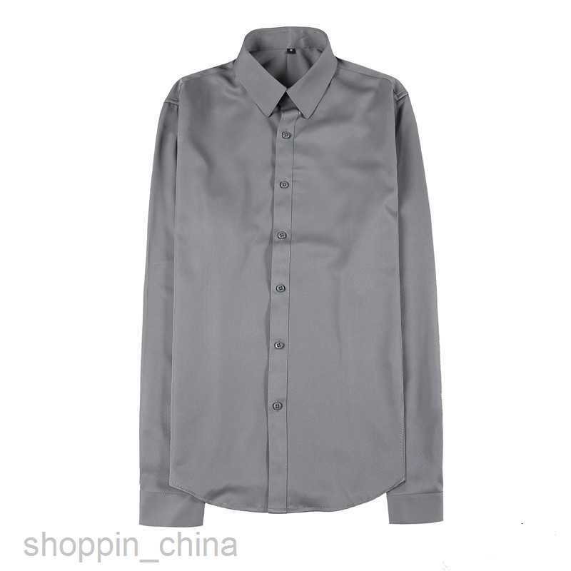 Men's Casual Shirts premium gray long sleeved suit shirt with men's stretch lining and style slim fit business short sleeved base shirt tops