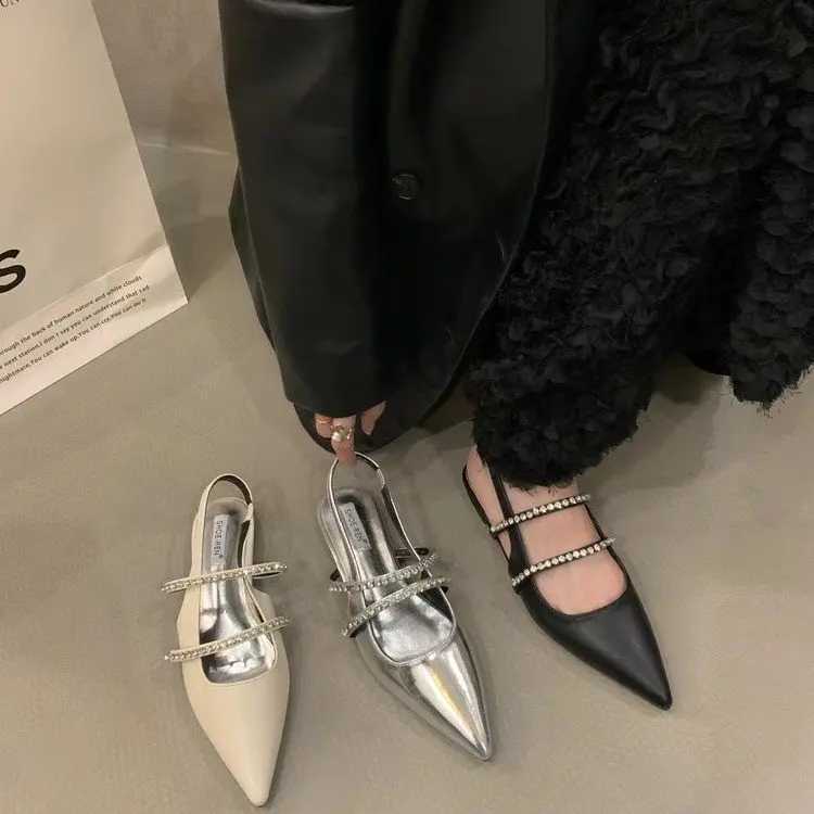 High Quality Sandals Womens Shallow Mouth Set Womens Beige Summer Dress New Original Low Black Girl Pointed Clear Comfort F T241024