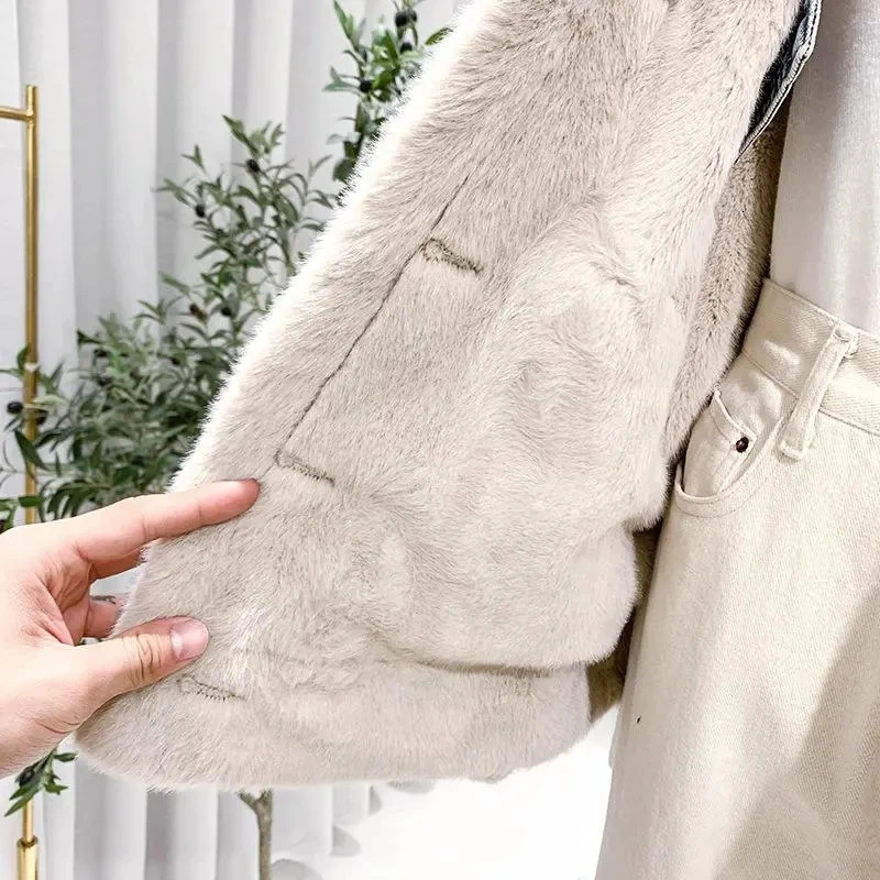 DoubleSided Lamb Wool Denim Jacket Womens Velvet Thick Furry Casual BF Padded Loose Winter Cowgirls Coat 241025