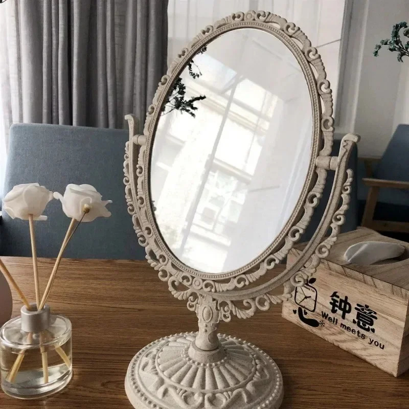Vintage Makeup Mirror Double Sided Rotation Minimalist Cute Princess Dormitory Bedroom European Desktop 241024