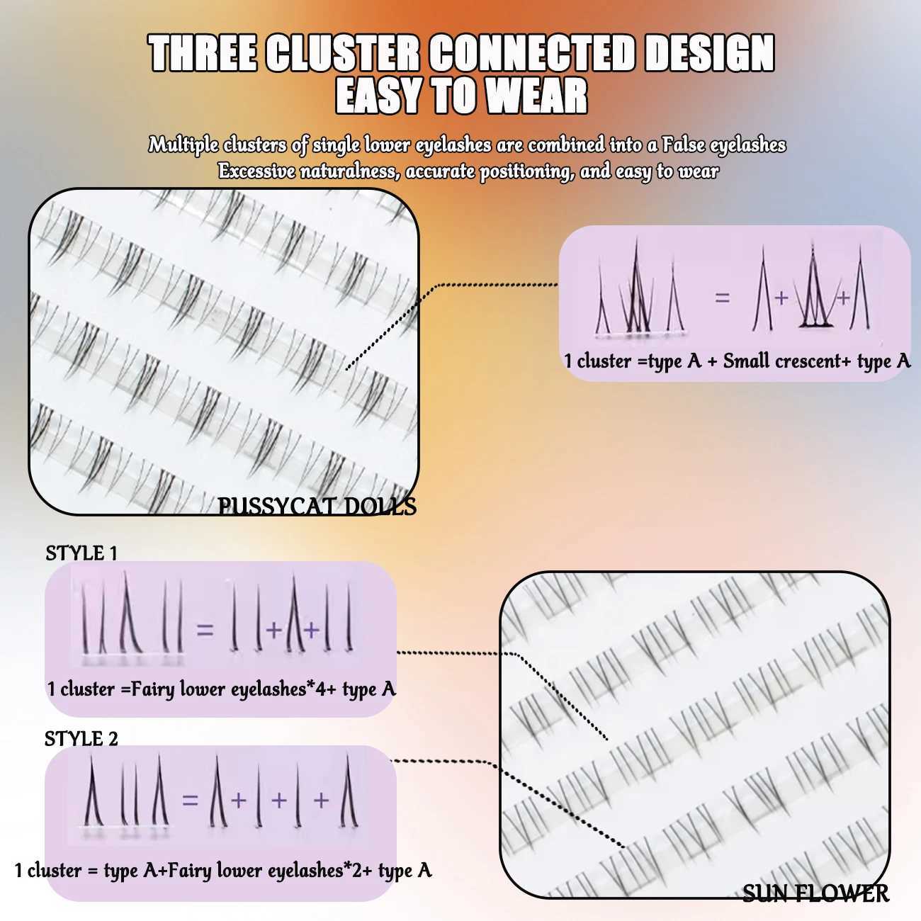 V-shaped cluster false eyelashes with 10 rows of air sensing natural transparent eyelashes dry makeup extension tool for lower eyelashesW241024