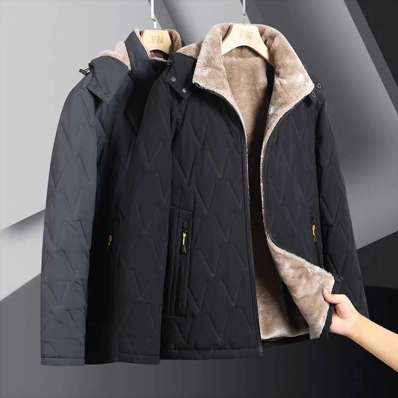 Mens warm Flce winter jacket new plus size hood Parka cashmere thick jacket oversized with fur leather jacket apron jacket W241024