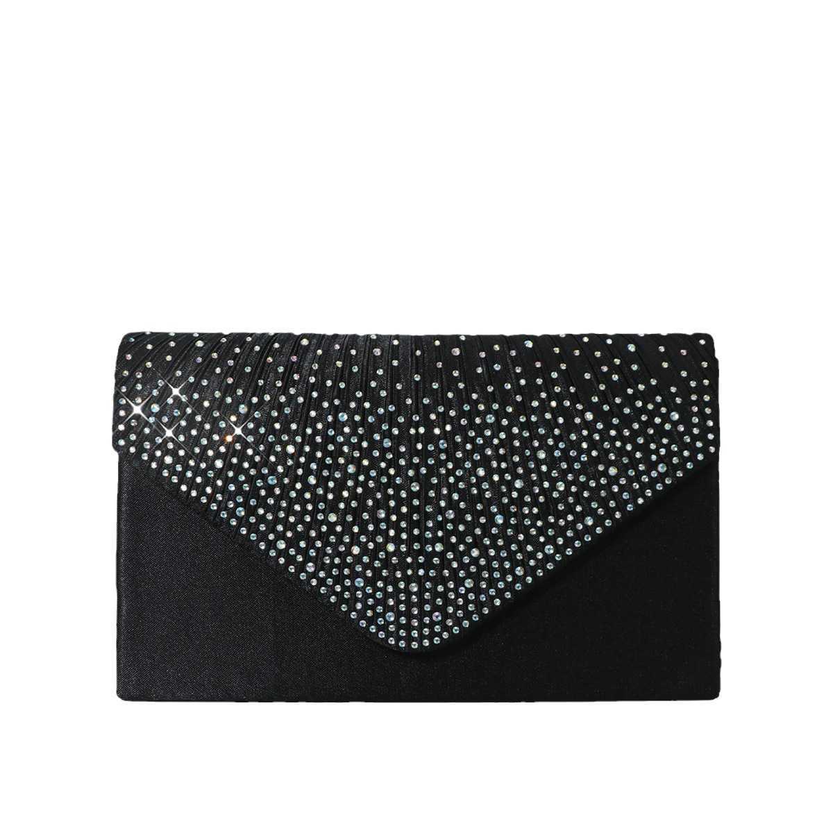 CMM Womens One Shoulder Dinner Bag Dress Bag Flap Colorful Diamond Black Hand Bag Fashion Evening Bag