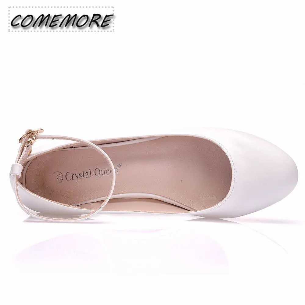 High Quality Crystal Queen White Womens Shoes Sexy Bridal Party 3CM Pointed Toe Pump Round Head Shallow Mouth Buckle Thick High Heels Spring T241024