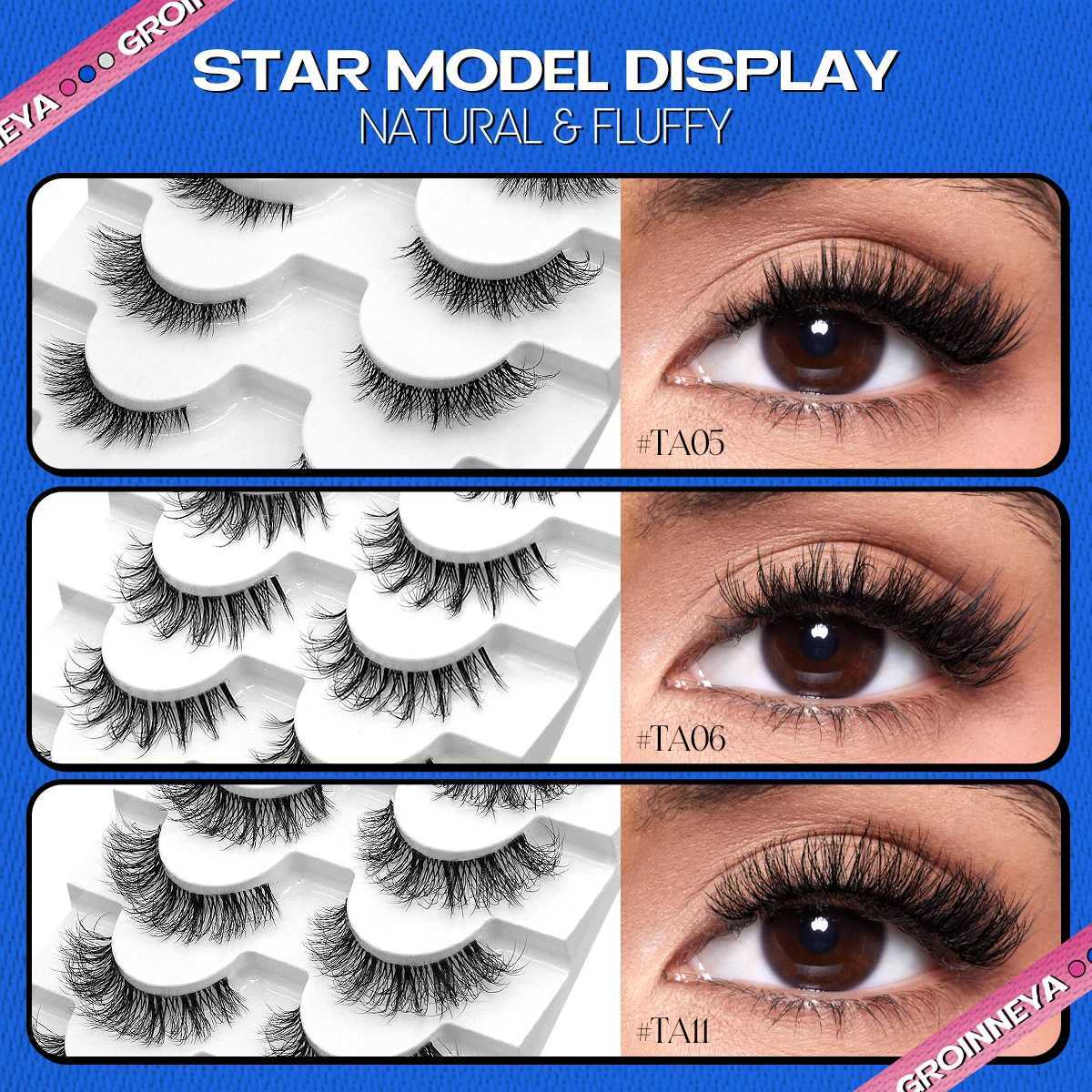 Groinneya False Eyelash 8D Fluffy Artificial Mink Eyelash 5/7 Pair Wispy Eyelash Pack Dramatic Natural Volume Eyelash ExtensionW241024