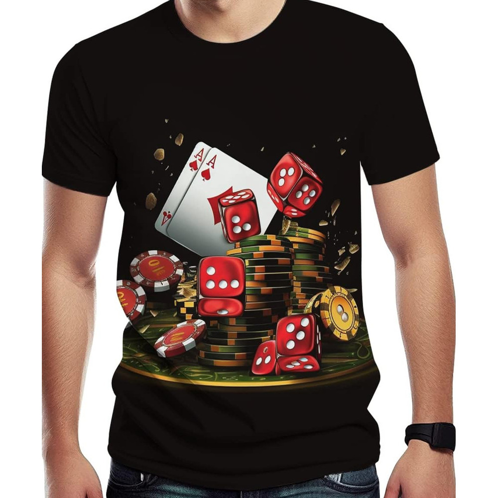 Mens T shirt Casino Chips and Poker Print T-Shirts cool Casual Novelty Tee Top for Men's tee Casual tops summer clothes Hip hop trend