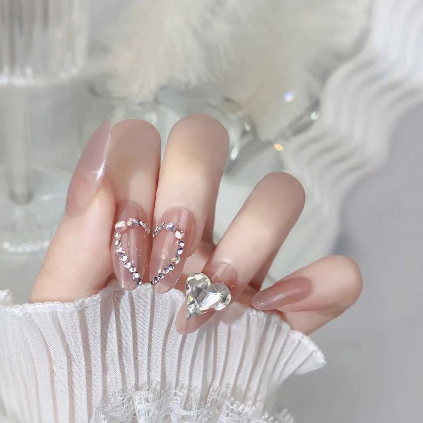 24pcs Fake Nails Press on Reusable with Gradient Designs Set French Artificial Diamond False Reusable with Glue Nails Tips ArtXJ241025