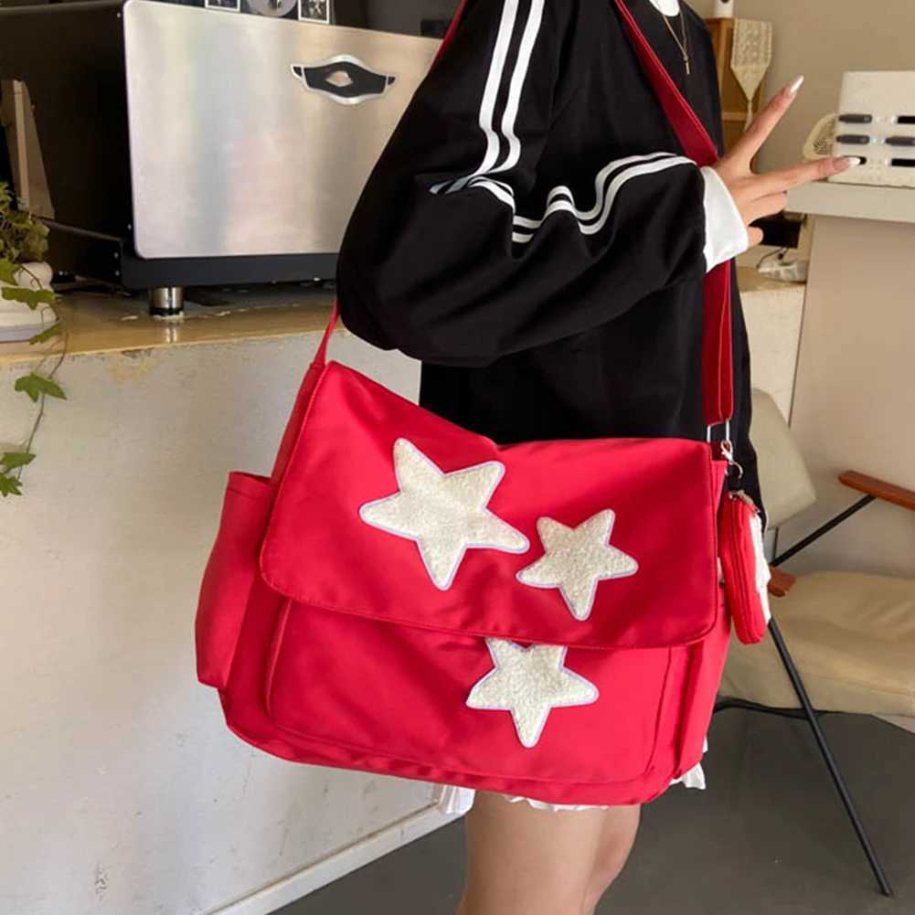 Women Kawaii Shoulder Bag with Coin Purse Star Patches Simple Crossbody Large Capacity Lovely Satchel Girls Daily 241025