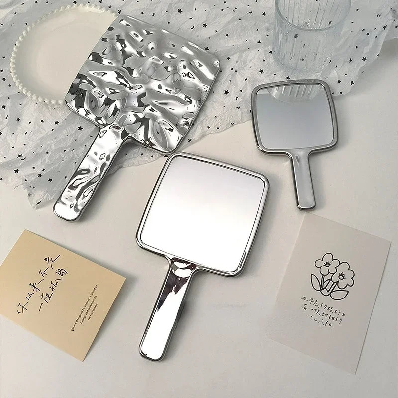 Electroplated Handle Makeup Mirrors HD Beauty Portable Round Hand Square Small Make Up Mirror Dropshiping 241024
