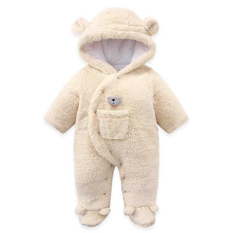 Winter Baby Romper for Girls Boys Soft Fleece Hooded Jumpsuit Bear Toddler Loungewear Thicken Infant OutfitXJ241025