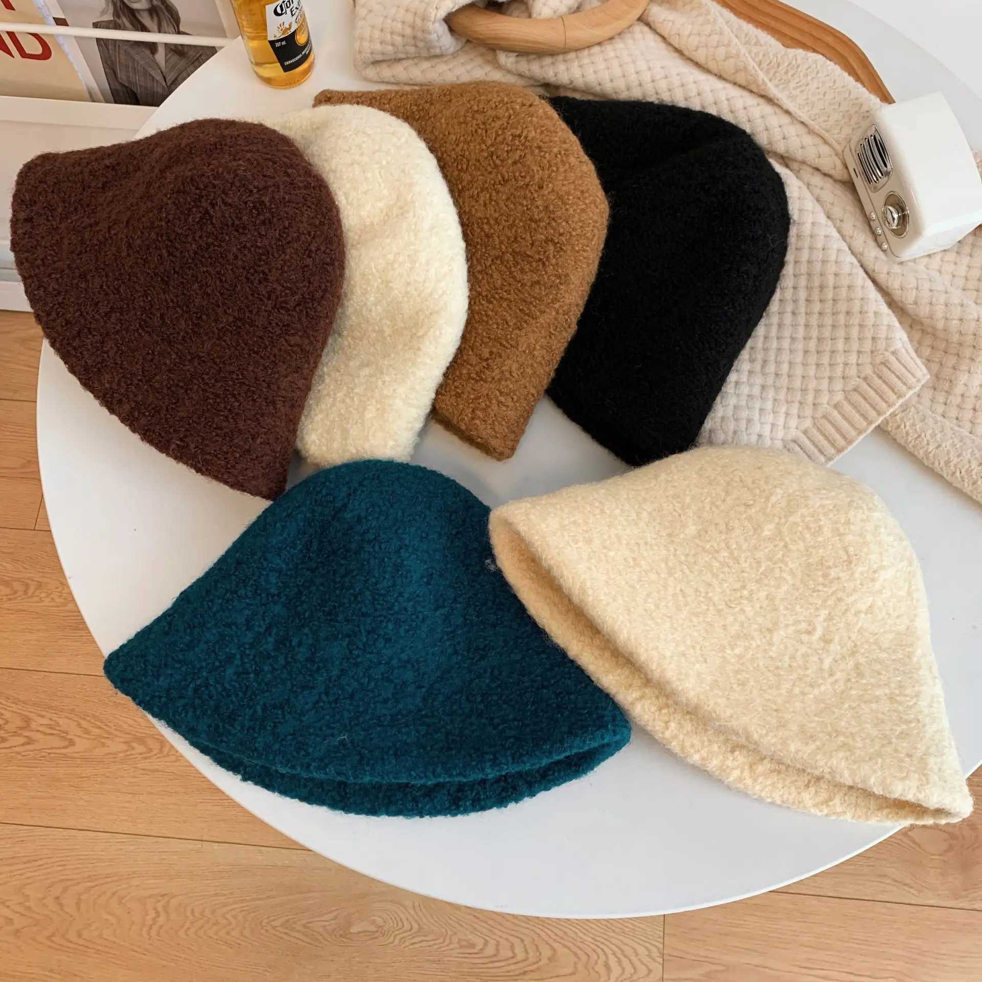 Woolen Cap Hat Women Autumn-winter Woolen Warm Fisherman Face Small Beige Hatbucket Sombrero Fedora Straw BeachX241025