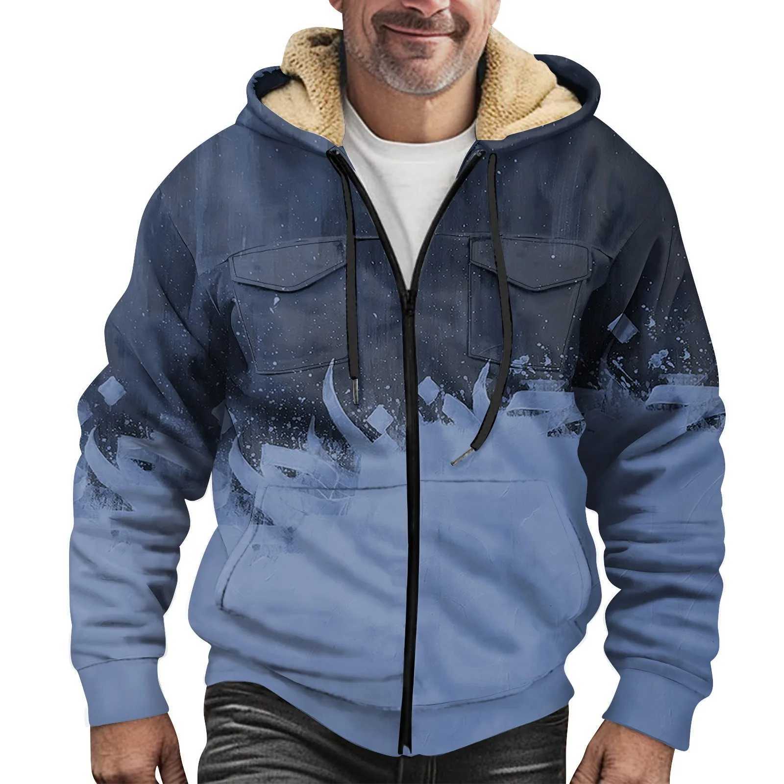 Winter Warm Hoodie Lambswool Hot Zipper Jacket Mens Windproof Thick Hoodie Plus Size Coat W241024