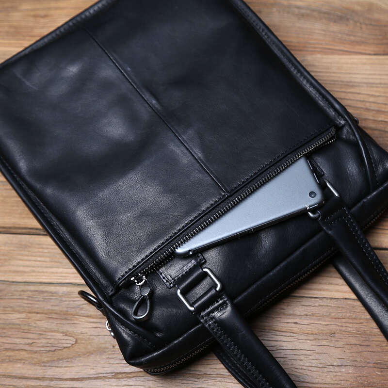 Men's Leather Business Handbag Top Layer Cowhide One Shoulder Messenger Vertical Office Computer Bag Simple Briefcase