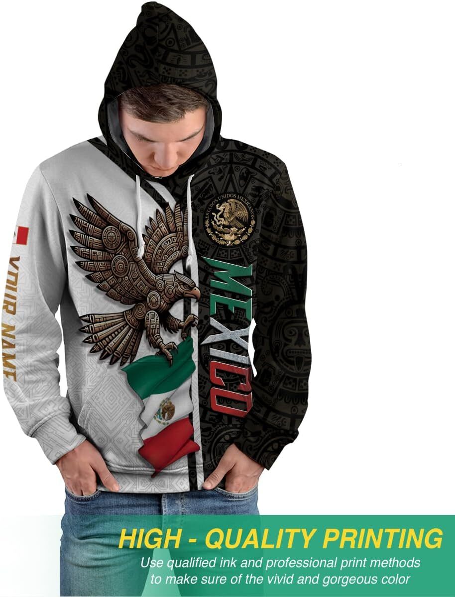 Hoodie for Mens Womens Personalized Mexican Flag Hoodie, Customized Mexico Hoodie For Men, Custom Aztec Hoodie, Vintage Mexican Shirt Graphic