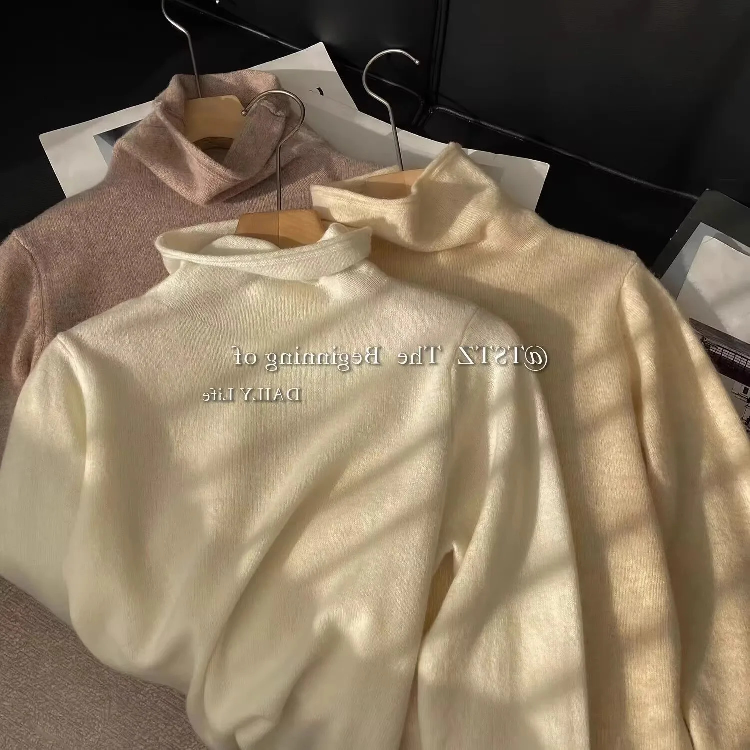 100% pure cashmere sweater womens turtle neck sweater autumn and winter column neck loose inner sweater plus size bottom sweater 241024