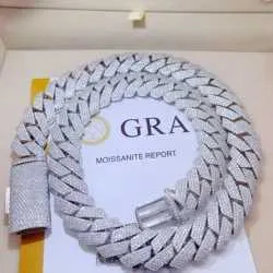 Iced Pass Diamond Tester Sterling Silver Necklace Vvs Moissanite Cuban Link Chain