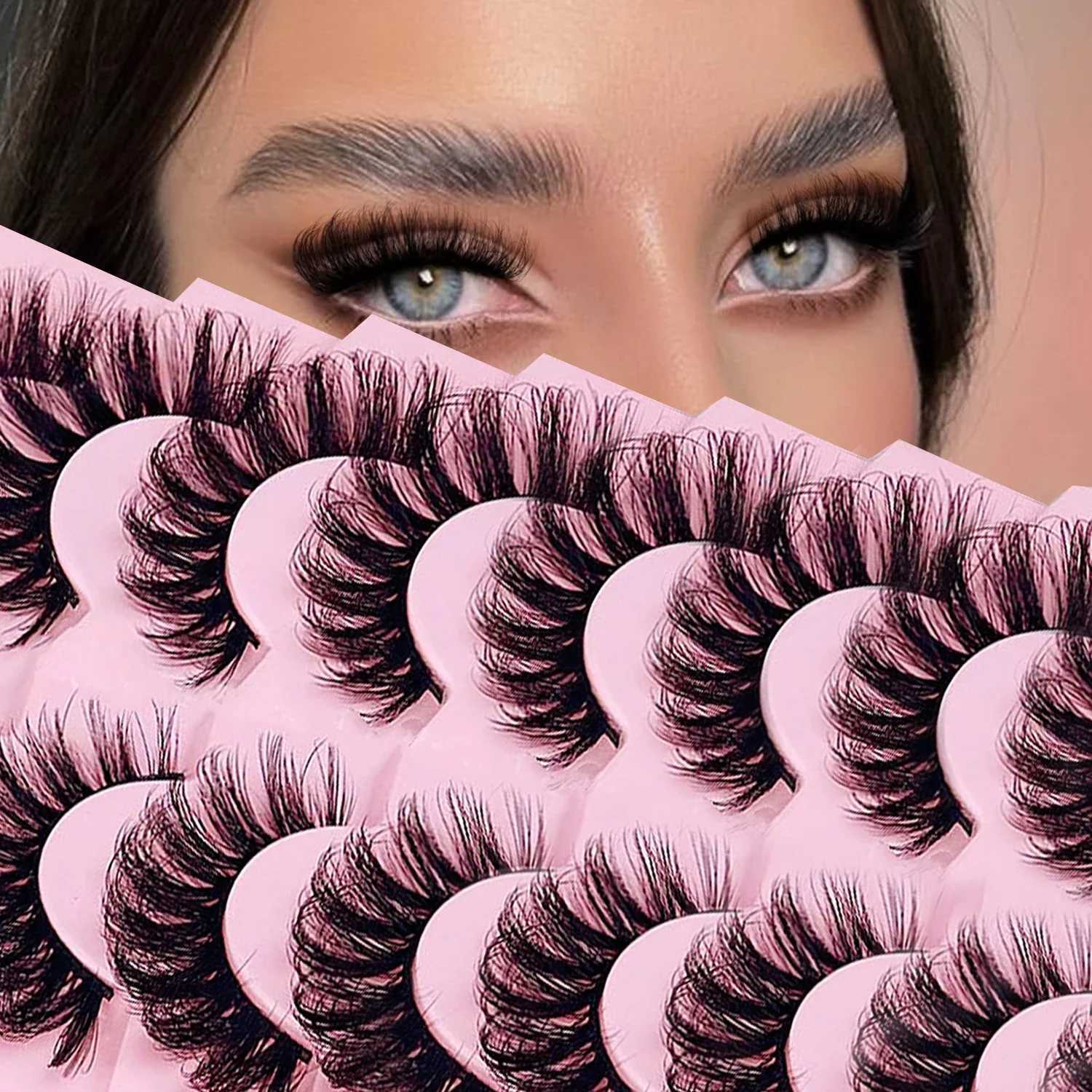 7 pairs of fake eyelash curlers artificial mink fur fluffy eyelashes dramatic D curly stripes 18MM thick eyelash bagW241024