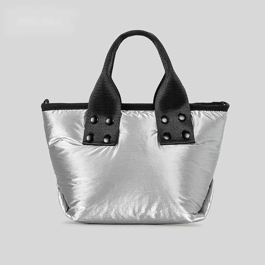silver glossy cotton suit tote bag, high-end solid nylon handbag, small one shoulder crossbody 241015