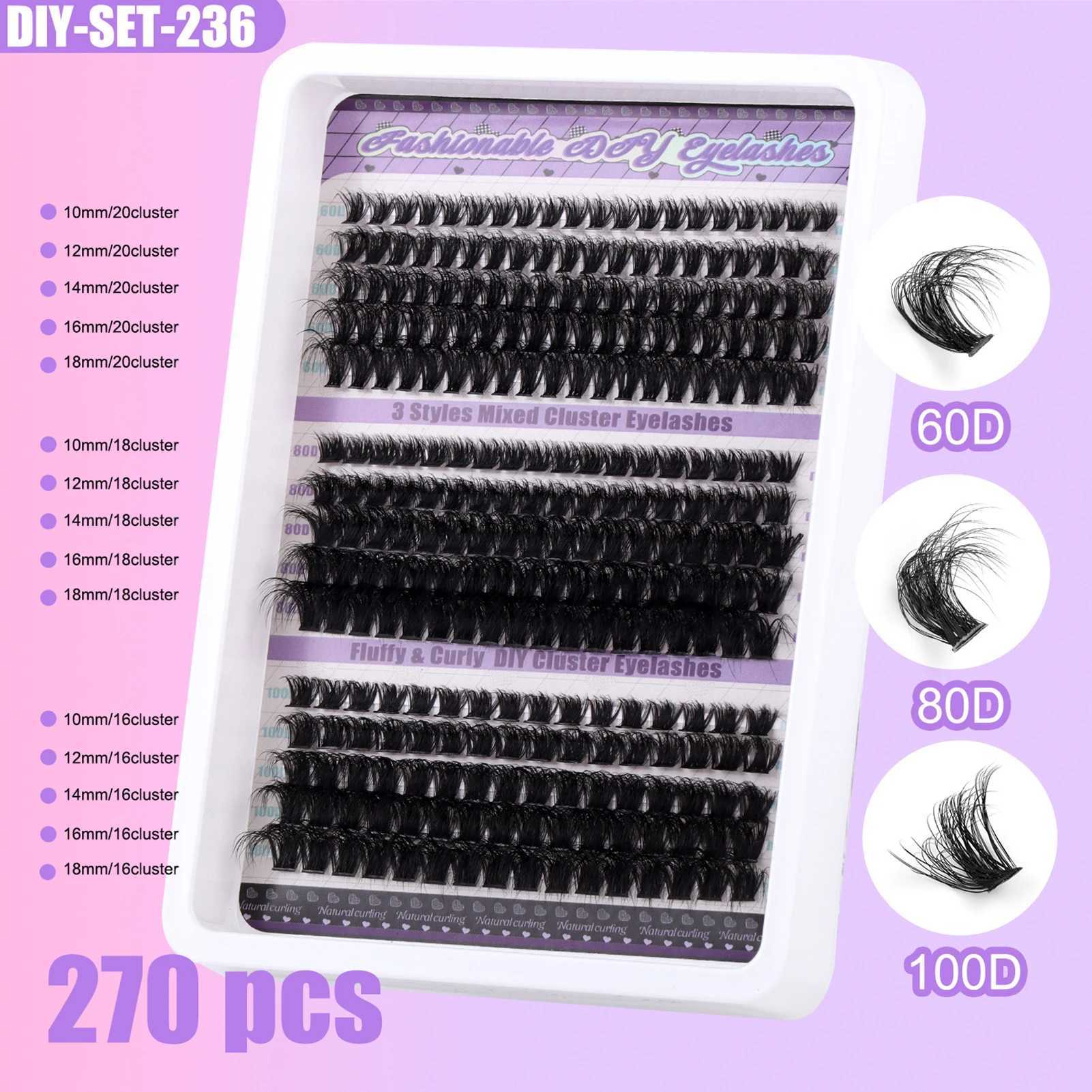 270pcs fluffy volume false eyelash adhesive and sealing eyelash removal kit personal cluster 60D 80D 100D natural eyelash extensionW241024