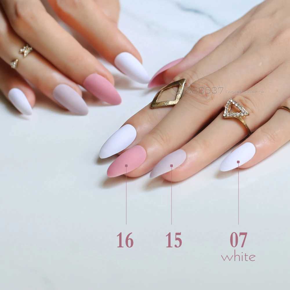 New Matte False Short Pointed Soft Pink Nude Red Black Blue fake stiletto nails full cover Pure colour candy Purple Khaki WhiteXJ241025
