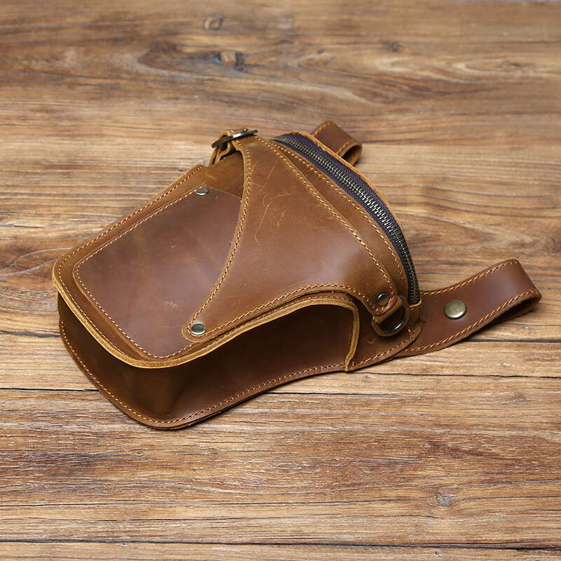 vintage genuine waist natural cowhide outdoor motorcycle mens crazy horse leather mobile phone bag