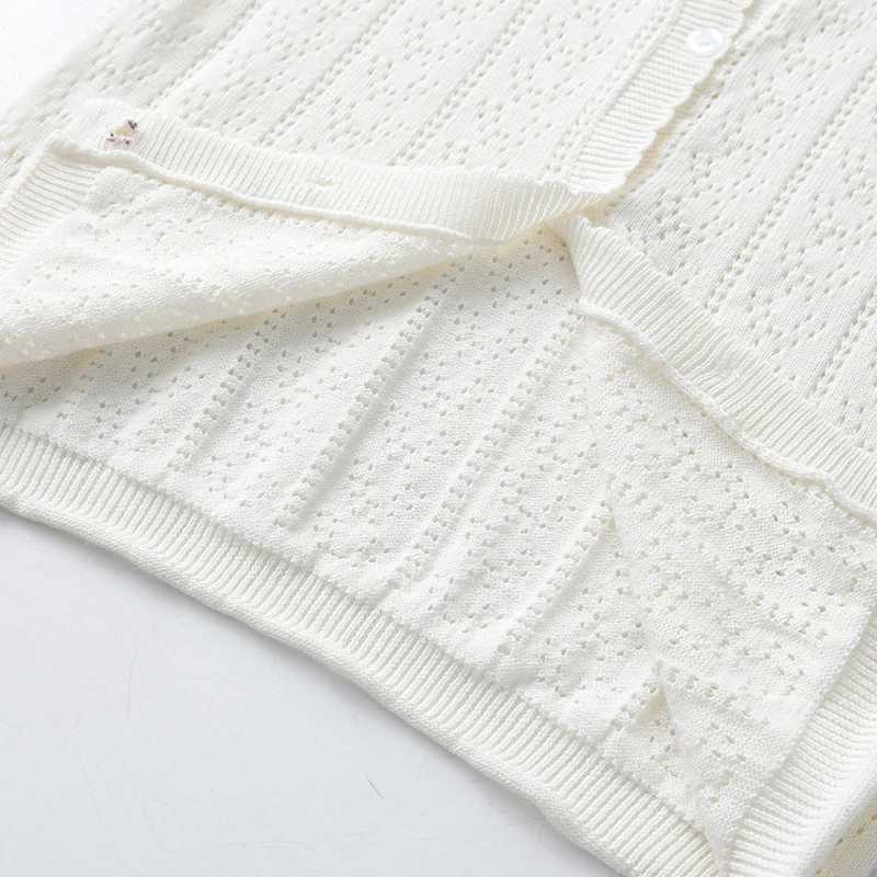 Spring and autumn newborn baby girl pure cotton sweater cardigan wool sweater hollow knitted thin jacket W241025