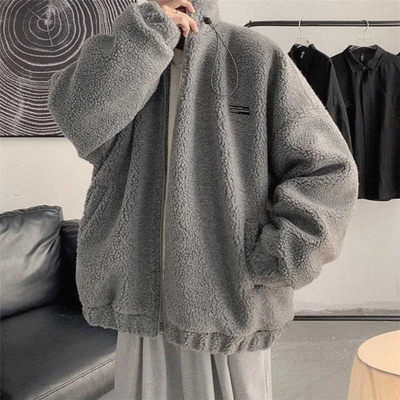 Mens winter warm jacket casual cashmere jacket mens loose zipper apron jacket fashionable mens clothing W241024