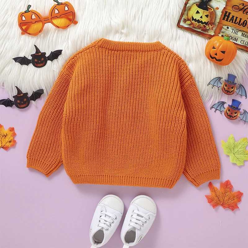 Baby girl boy knitted sweater long sleeved crew collar pumpkin warm Halloween costume winter childrens top W241025