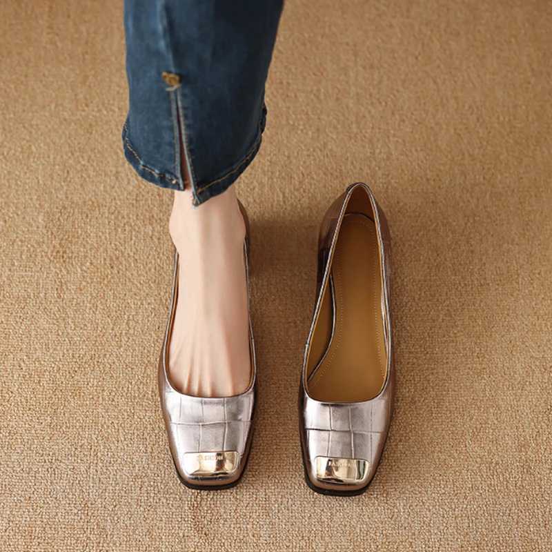 High Quality European American Luxury Womens Shoes New Design Sense Color Blocked Thick Heel Versatile Daily High Heels Zapatos Mujer T241024