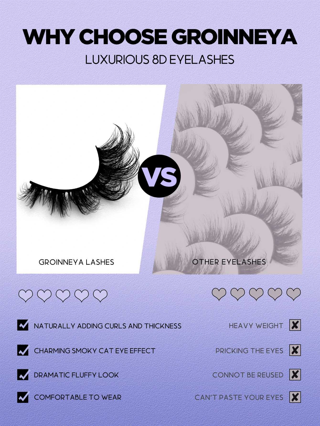 Groinneya eyelashes 3D mink eyelashes fluffy reusable eyelashes mink false eyelashes soft Wispy natural cross eyelash extension makeupW241024