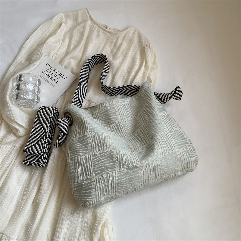 Shoulder Bags Women's Fashion Armpit Bag Canvas Bag Mori Canvas Geometric Stripe Shoulder Bag Work Commuter Bag Large Capacity Totes Women's