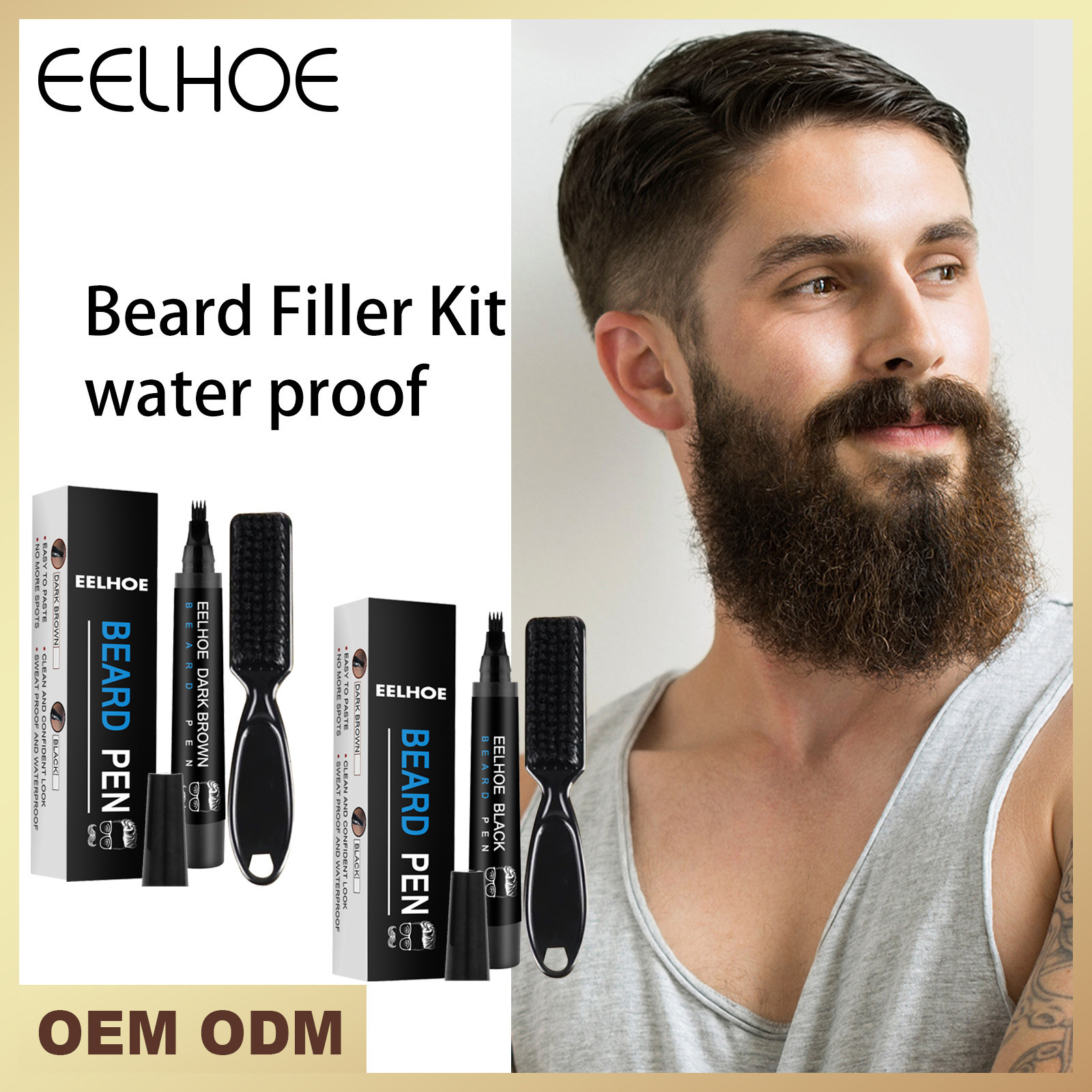 Beard Filling Pen Kit Beard Enhancer Brush Beard Coloring Shaping Tools Waterproof Black Brown Hair Pencil Man Cosmetic 240701