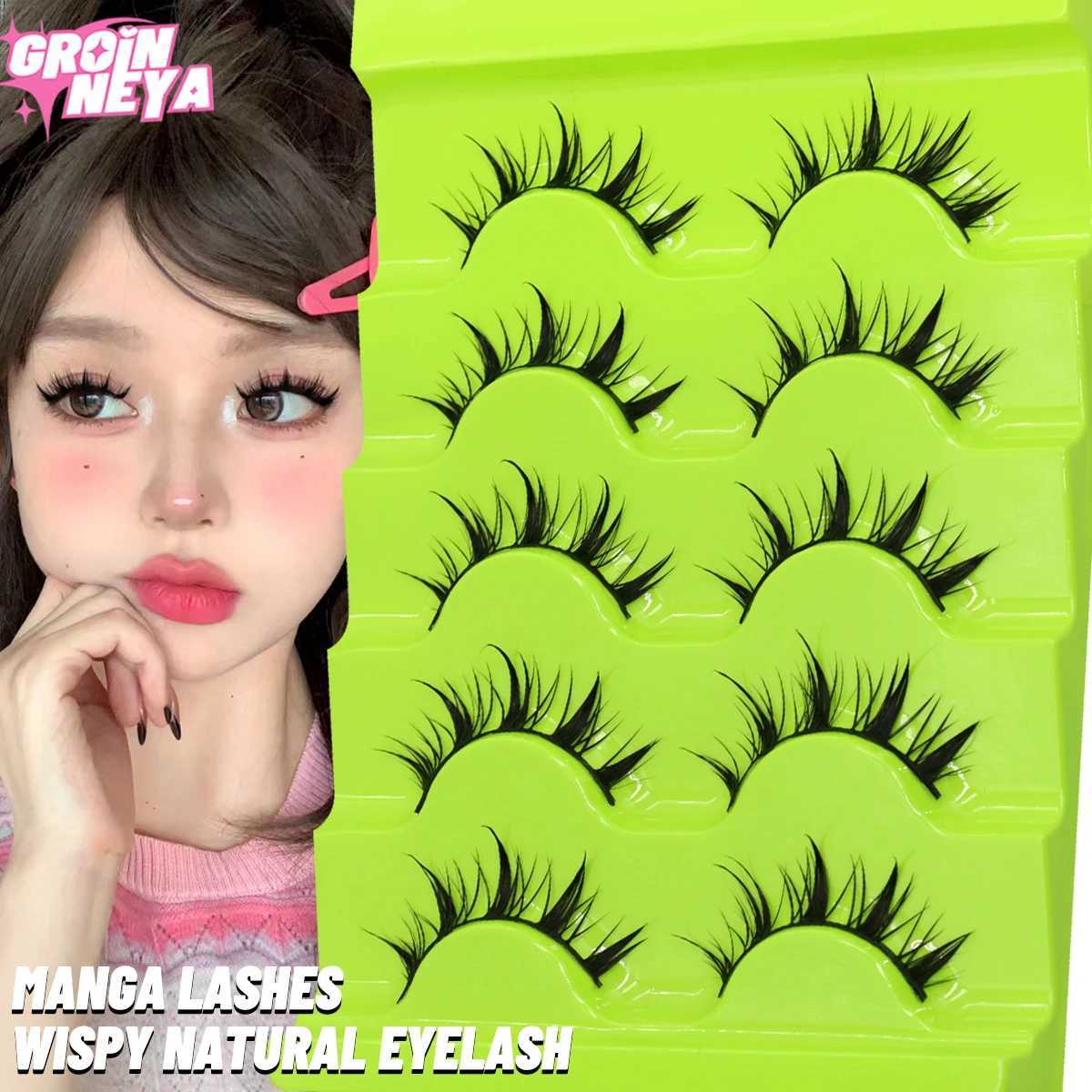 Groinneya 5 pairs of comic eyelashes 3D natural fake eyelashes soft cross Wispy eyelashes natural 3D artificial mink eyelashes extensionW241024