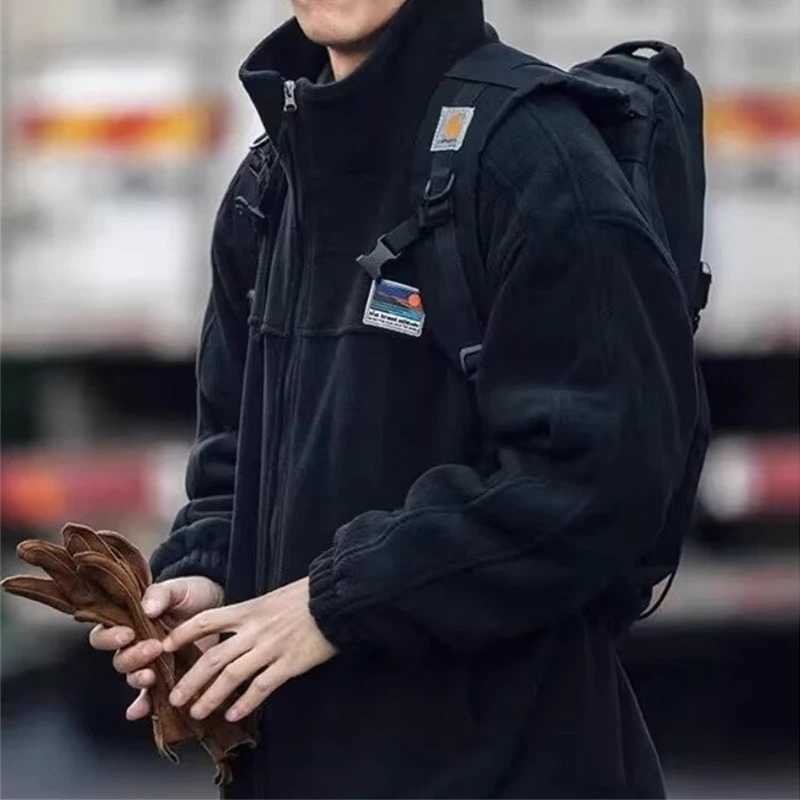 Autumn vintage polar wool jacket mens decal zipper loose decal jacket winter stand up bomber jacket W241024