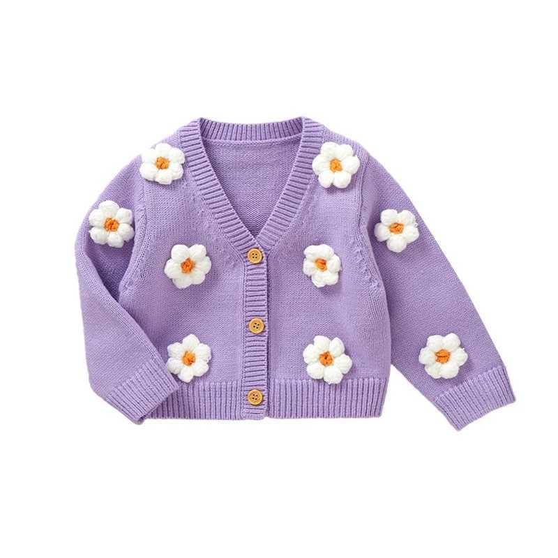 Newly born girl sweater jacket 2023 autumn winter fashion flower girl knitted cardigan wool sweater jacket for childrens clothing W241025
