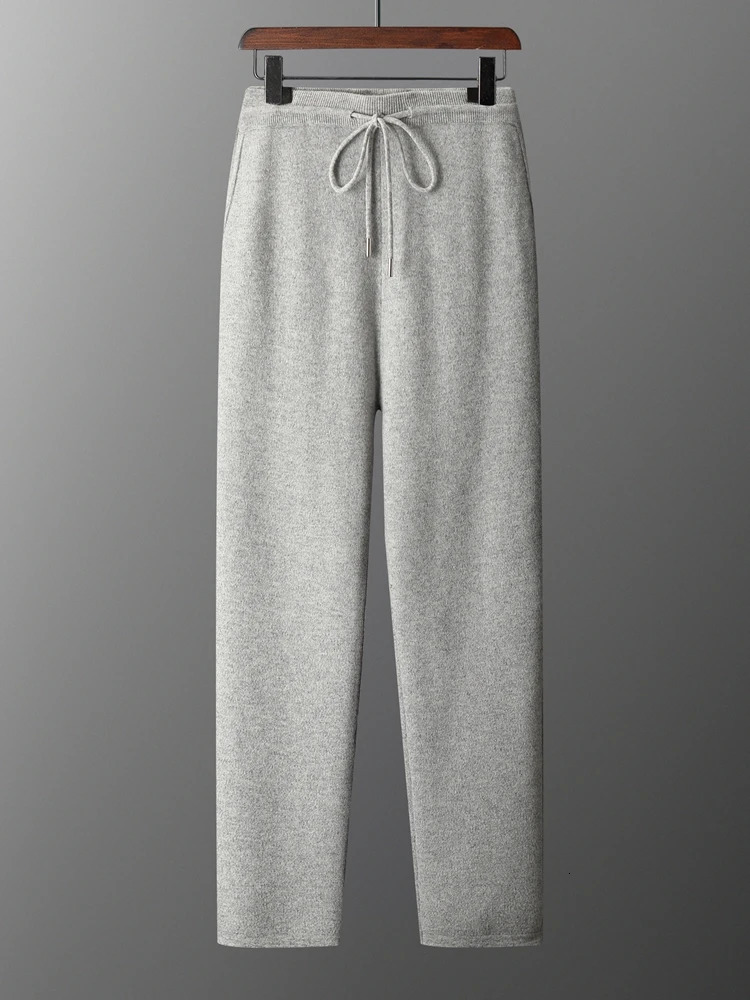 100% Merino wool knitted pants autumn and winter thick mens high waisted small leg pants casual fashion solid color warm pants 241024