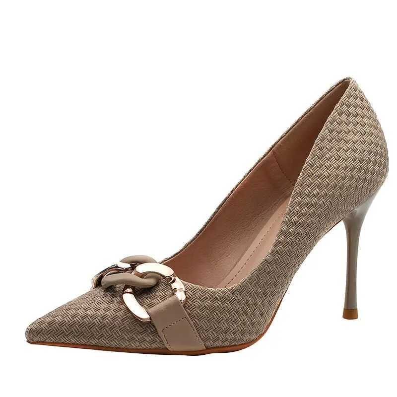 High Quality New Fi Pointed Toe Hemp Pump High Heels Womens Black Shoes Pointed Toe Wedding Dress T241024